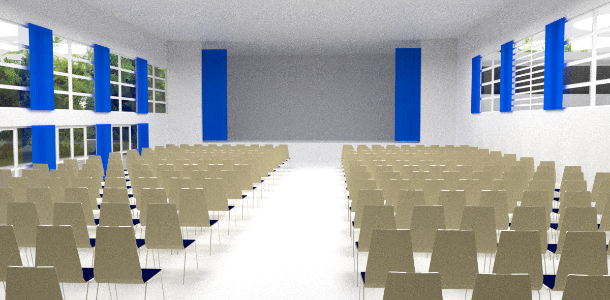 Visualisierung Innenansicht Halle bestuhlt Visualisierung Innenansicht Halle bestuhlt